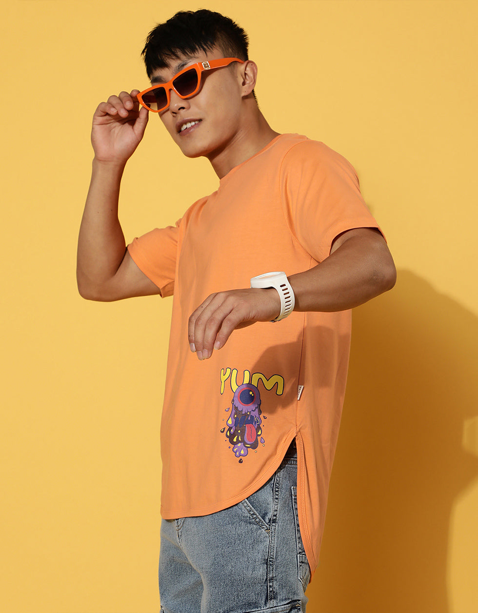 Regular Half Sleeve YUM Orange T-Shirt Veirdo