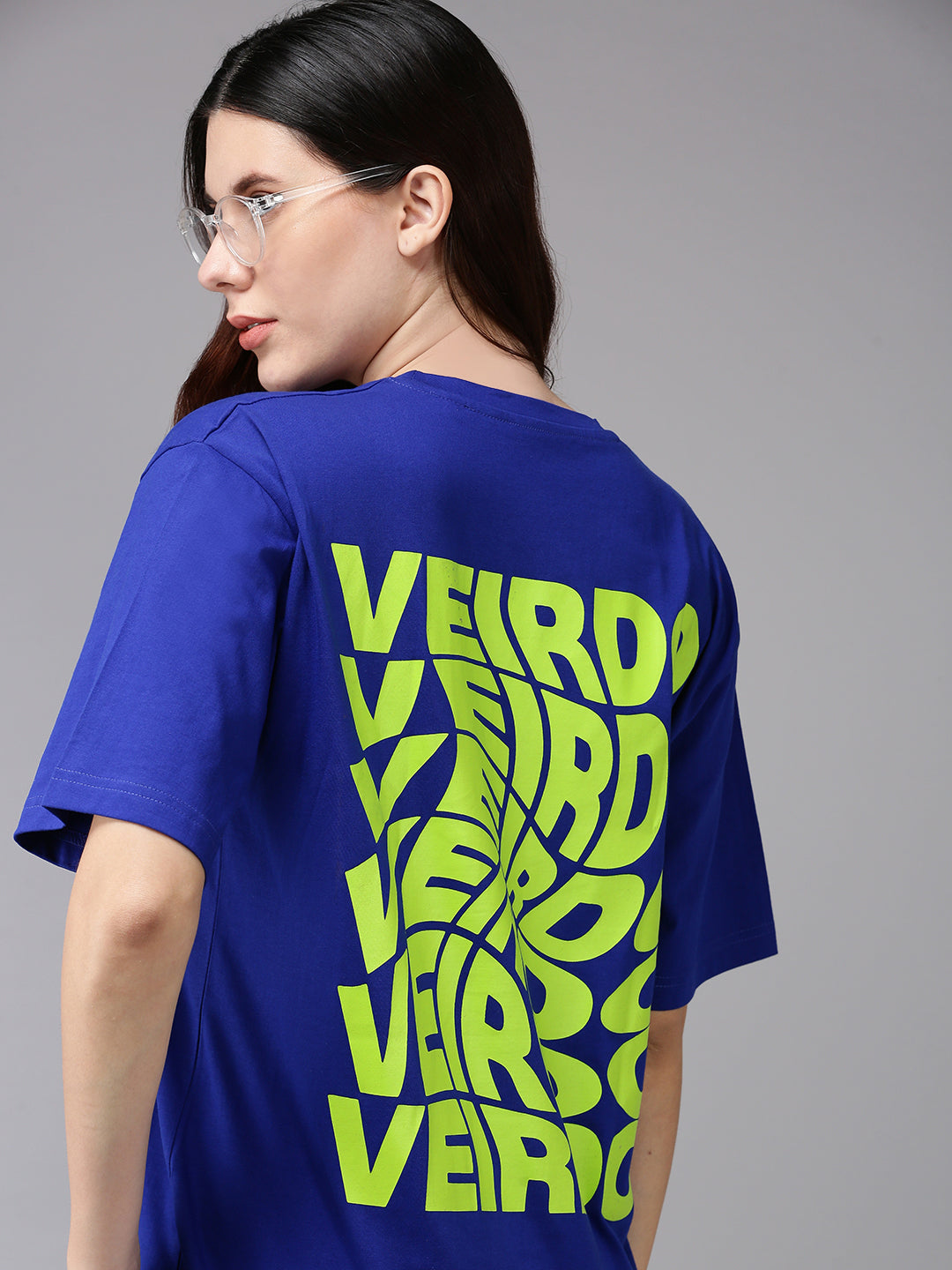 Royal Blue Printed Oversized T-Shirt Veirdo