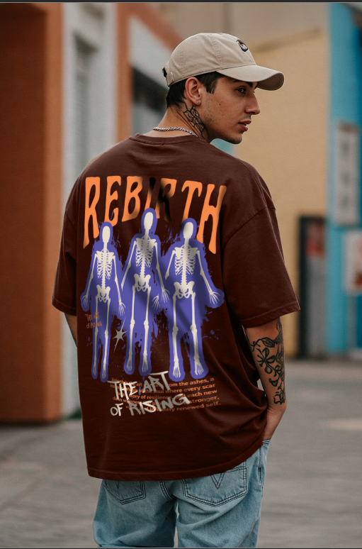 Rebirth Brown Oversized Graphic Printed T-shirt