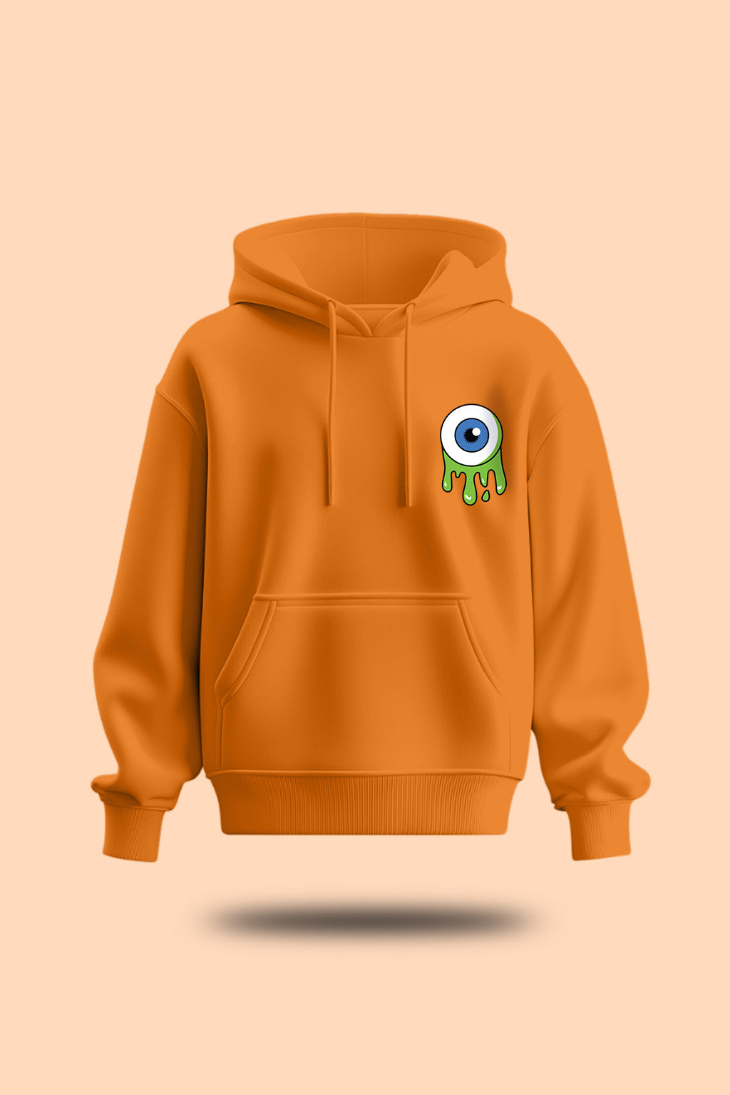 Eye Orange Oversized Pocket Graphic Printed Hoodie