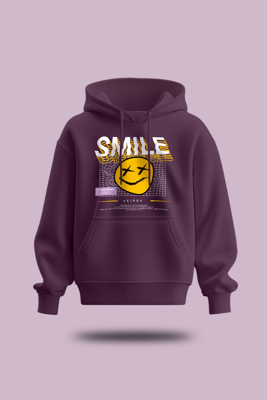 Smile Purple Front Printed Regular Fit Hoodie