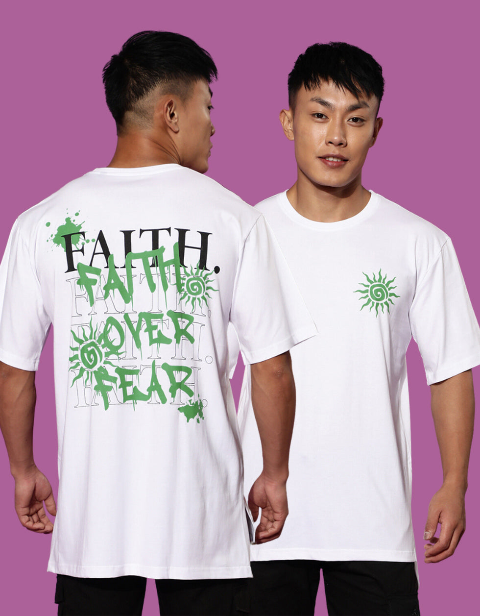 Faith Over Fear White Oversized Back Graphic Printed Tshirt