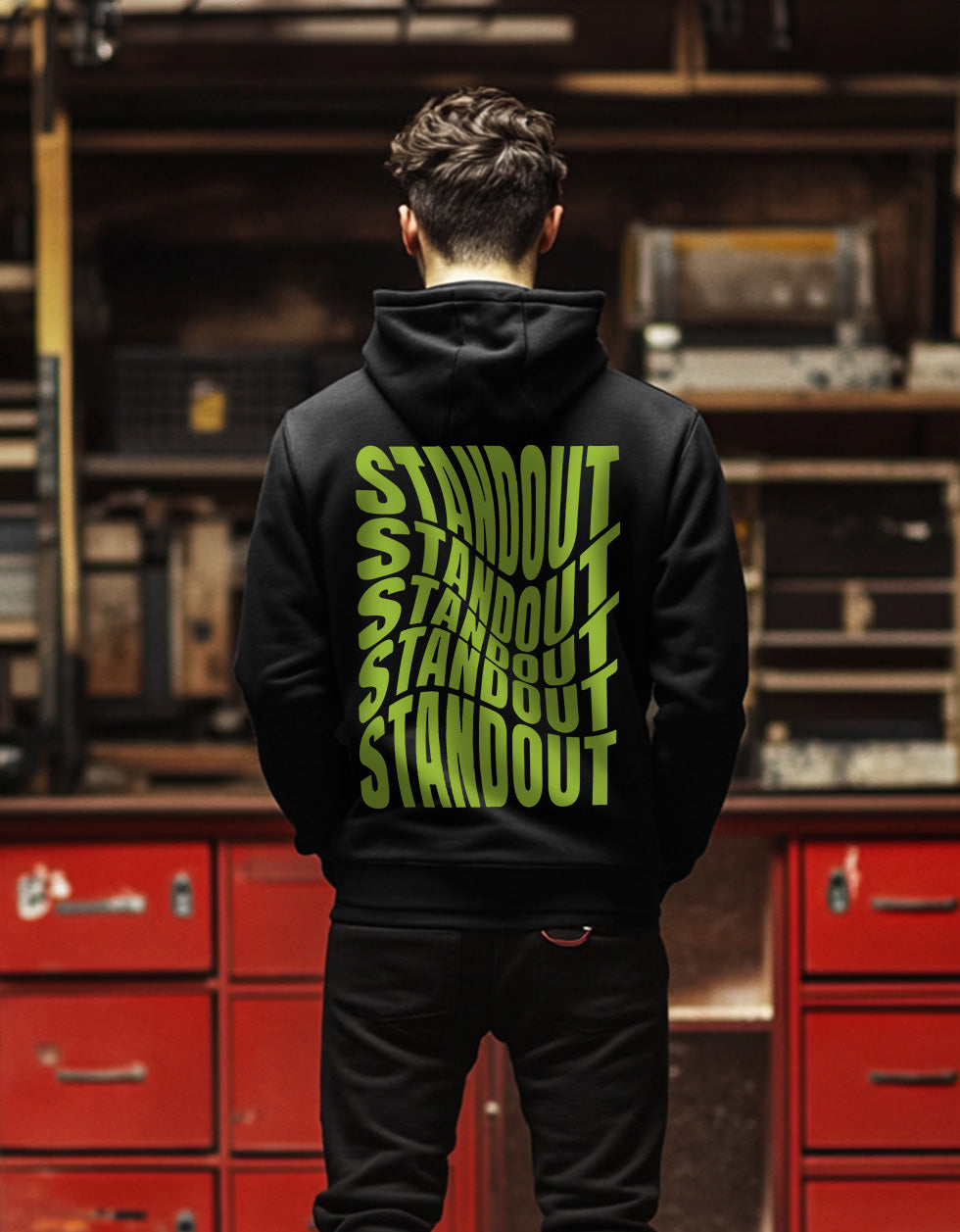 Standout Black Regular Fit Back Printed Hoodie