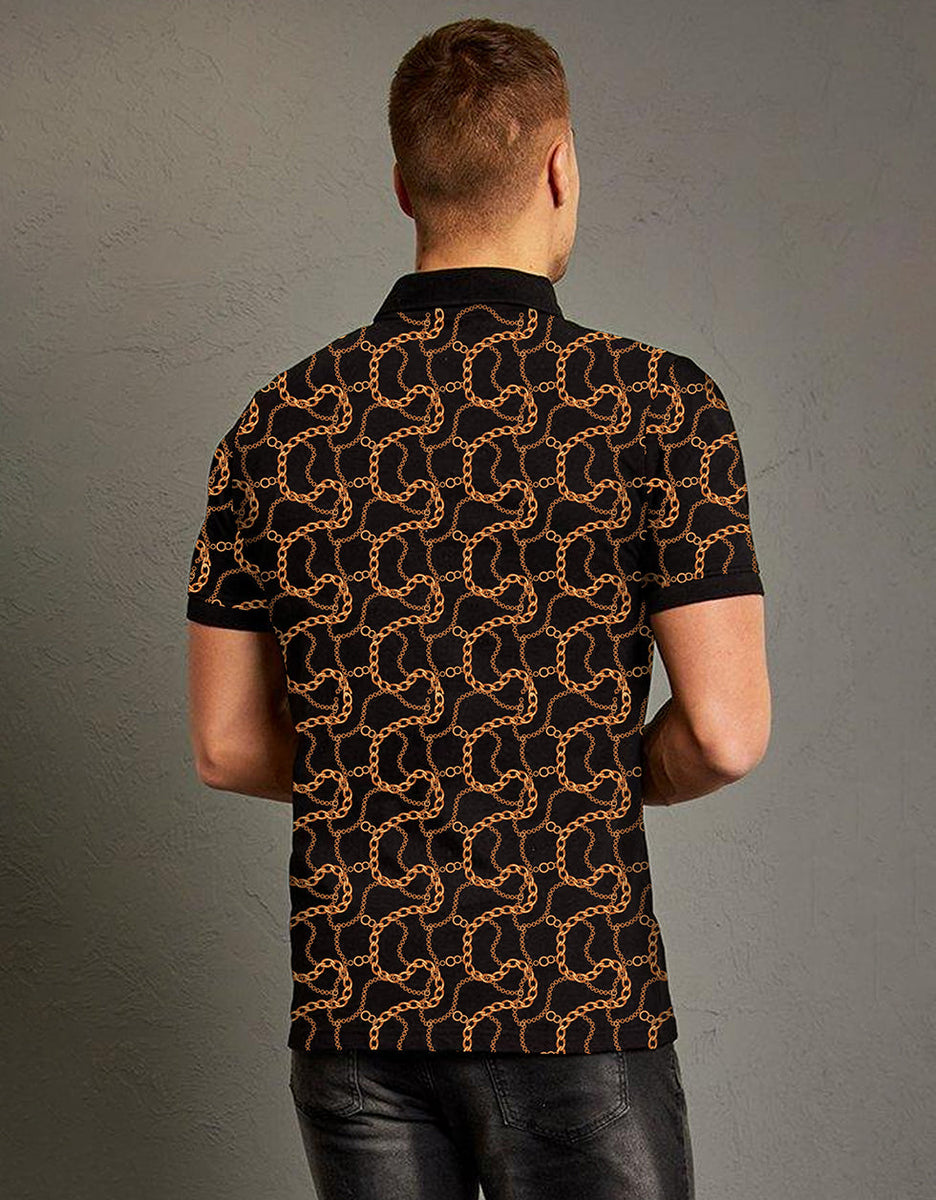 Stylish Black Printed Polo T-Shirt