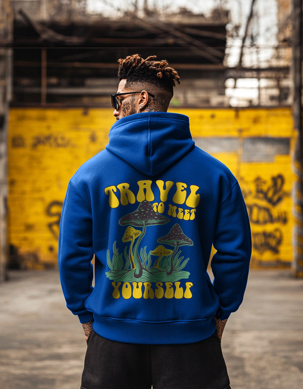 Travel Blue Regular Fit Back Printed Hoodie