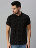 Black Printed Regular Fit Polo T-shirt