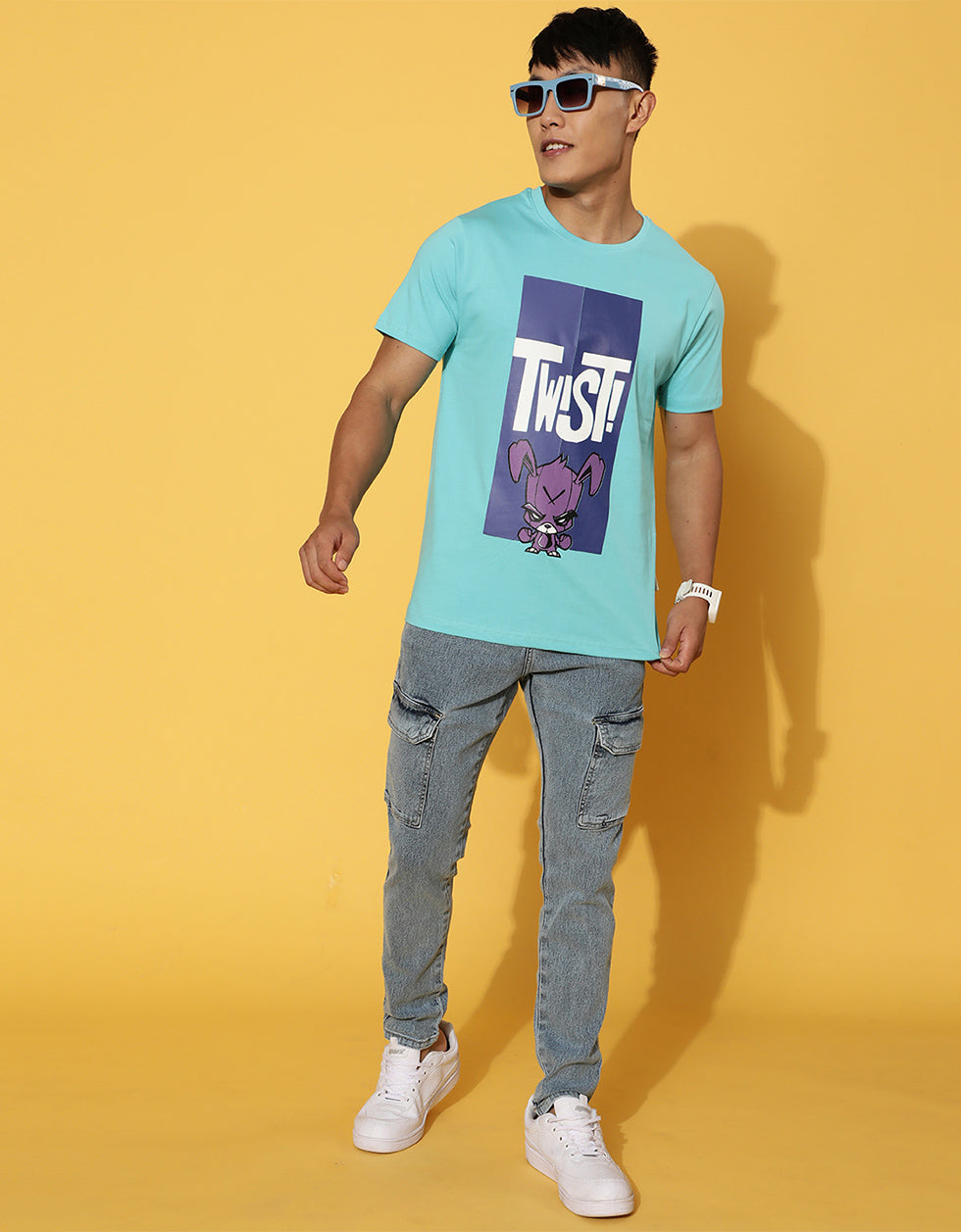 Twist Regular-Fit Printed Blue T-Shirt Veirdo