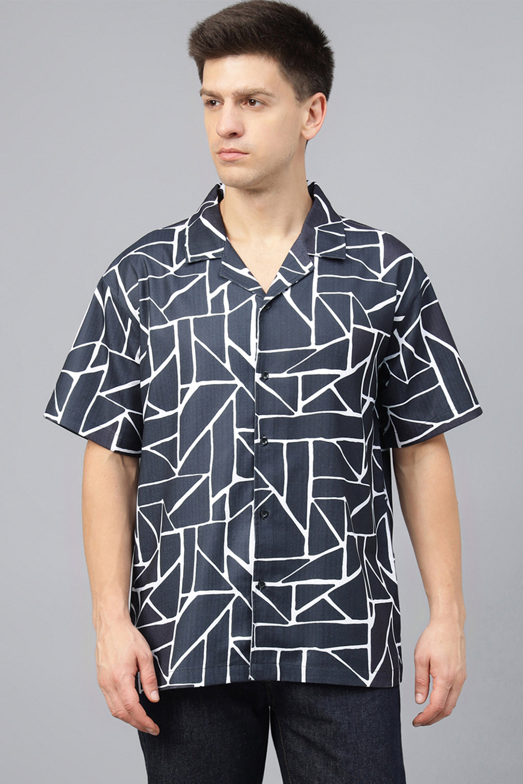 Black Camp Collar Printed Oversized Exclusive Shirt