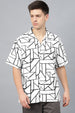 White Camp Collar Printed Oversized Exclusive Shirt
