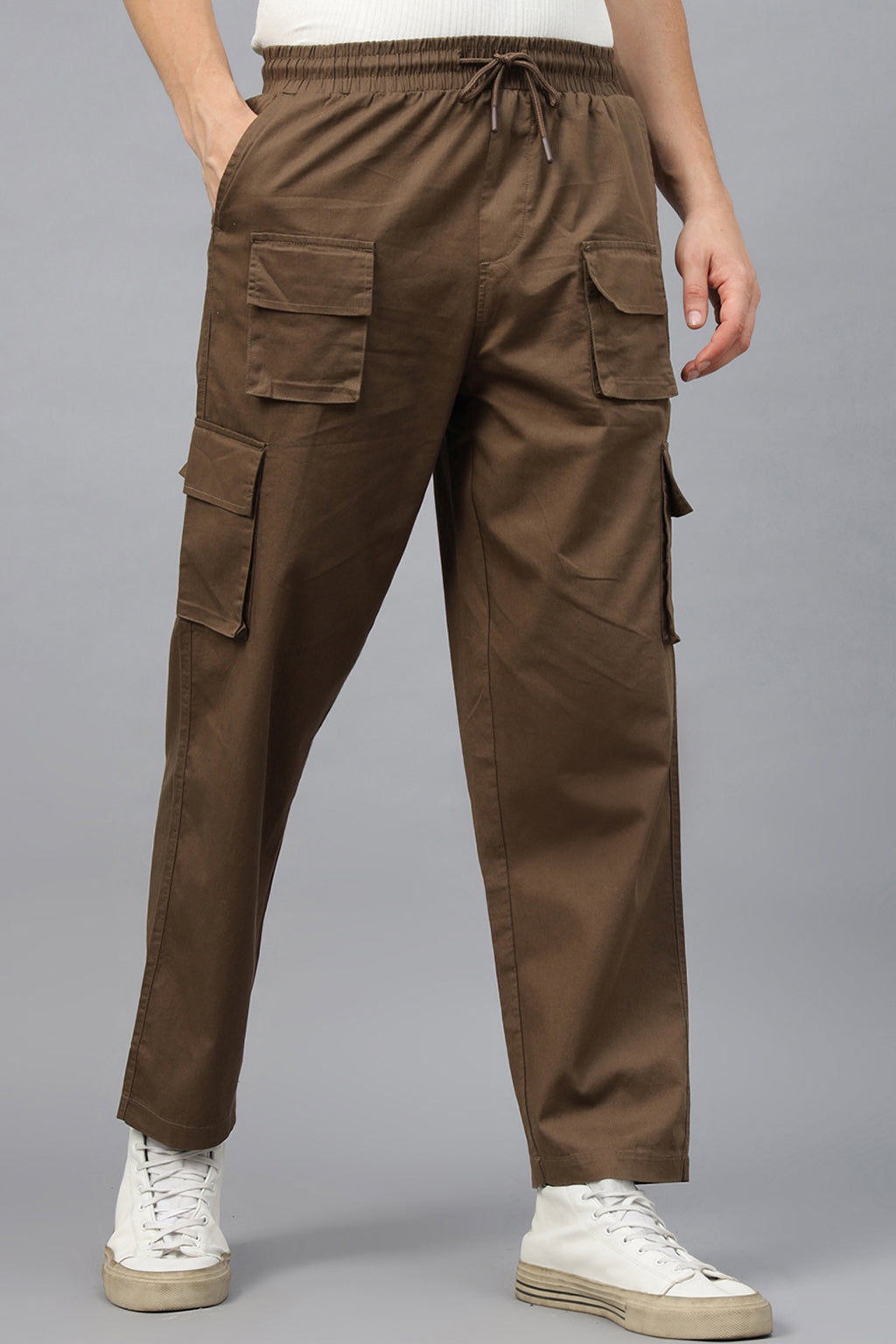 Brown Pure Cotton Baggy Fit 6 Pocket Cargo