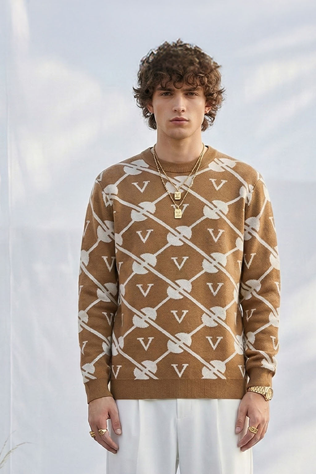 Musterd Yellow Jacquard Printed Regular FIt Sweatshirt