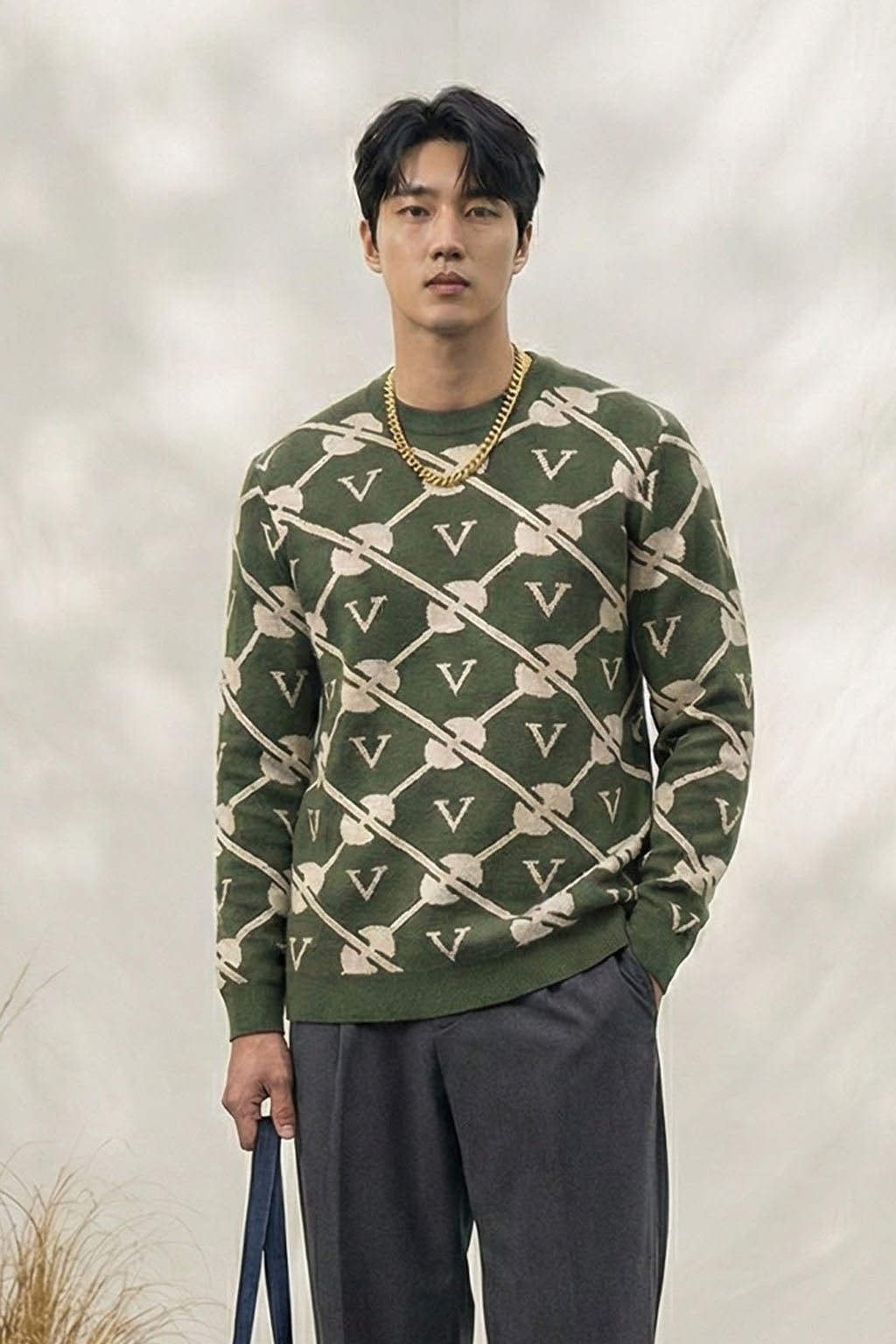 Green Jacquard Printed Regular FIt Sweatshirt