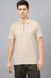 Beige Jacquard Plain Regular Fit Zipper Polo Exclusive T-shirt
