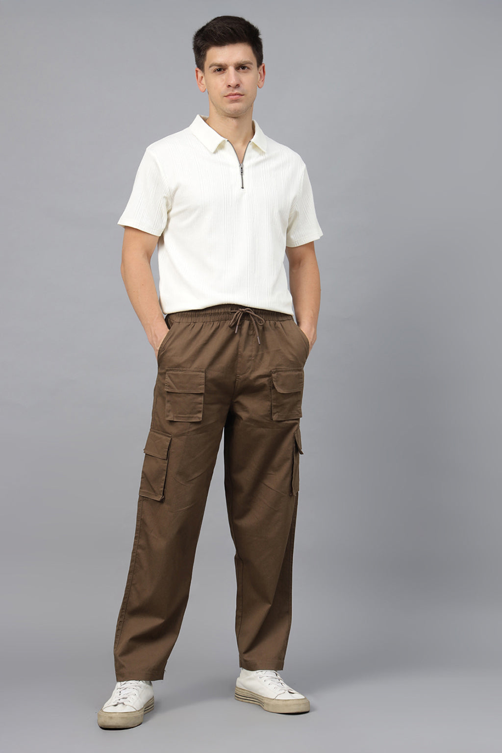 Brown Pure Cotton Baggy Fit 6 Pocket Cargo