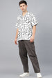 White Camp Collar Printed Oversized Exclusive Shirt