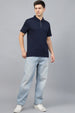 Navy Textured Plain Regular Fit Zipper Polo Exclusive T-shirt
