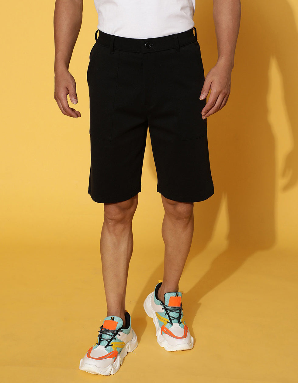 Black Regular Fit Solid Shorts