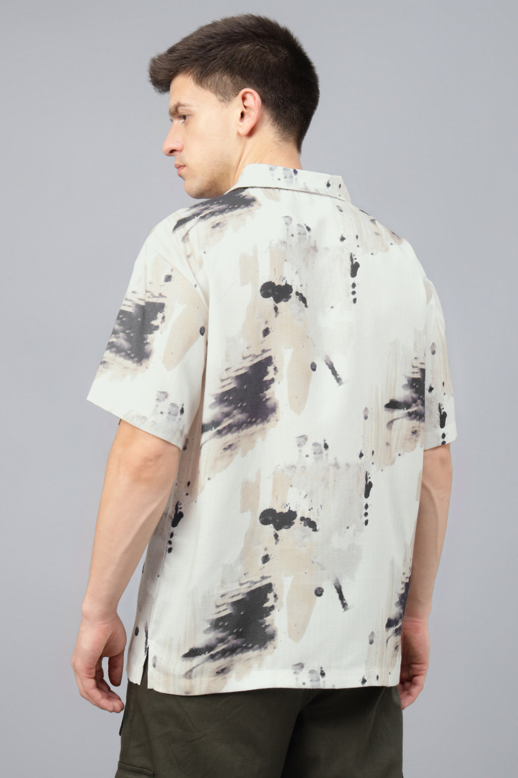 Beige Camp Collar Printed Oversized Exclusive Shirt