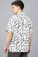 White Camp Collar Printed Oversized Exclusive Shirt