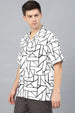 White Camp Collar Printed Oversized Exclusive Shirt
