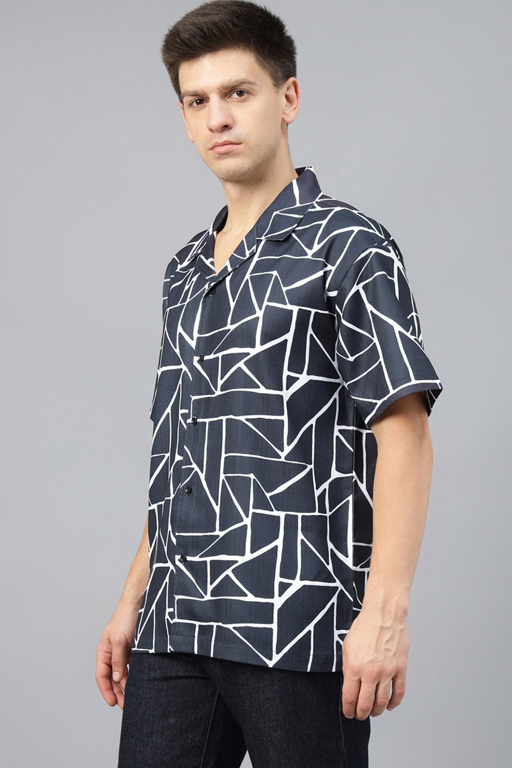 Black Camp Collar Printed Oversized Exclusive Shirt
