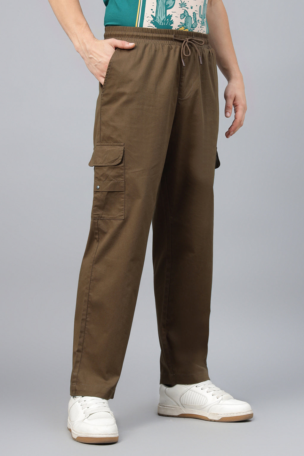 Brown Pure Cotton Baggy Fit 4 Pocket Cargo
