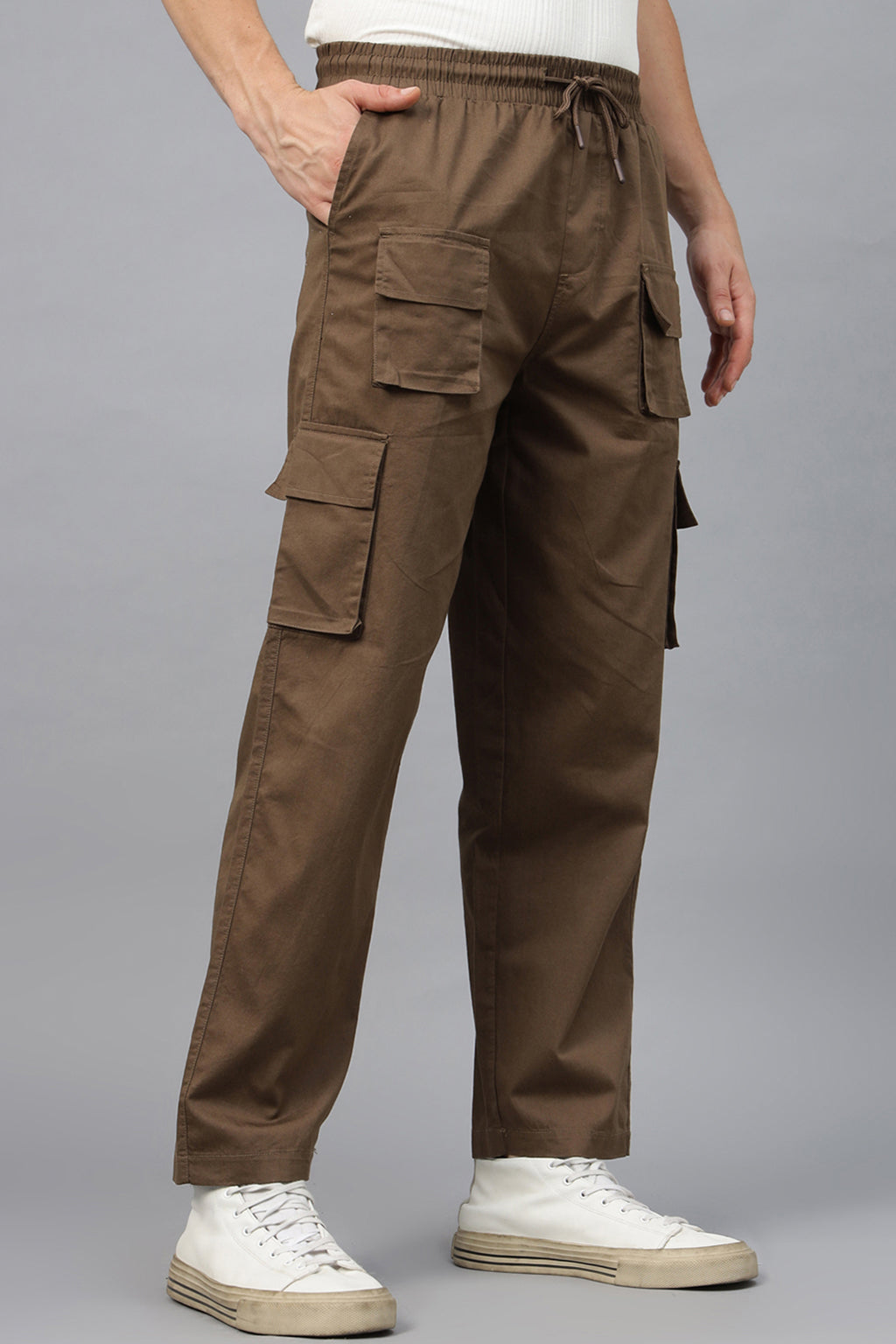 Brown Pure Cotton Baggy Fit 6 Pocket Cargo