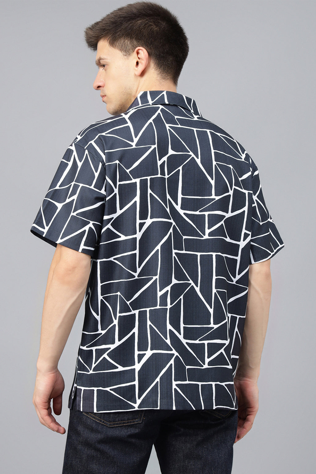 Black Camp Collar Printed Oversized Exclusive Shirt