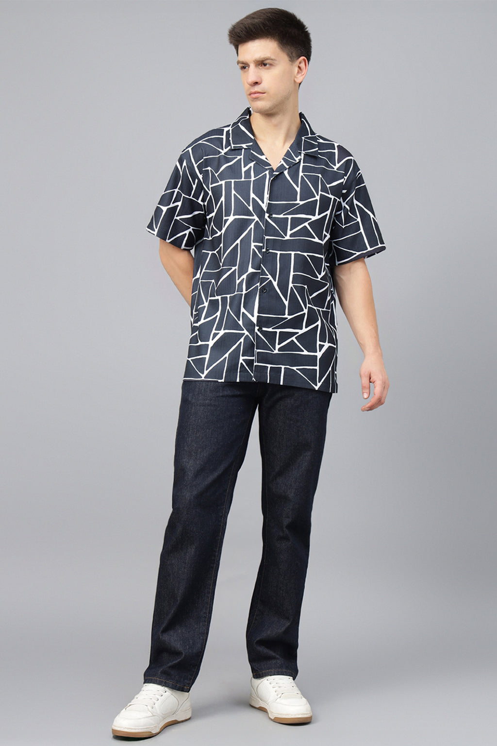Black Camp Collar Printed Oversized Exclusive Shirt