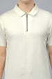 White Textured Plain Regular Fit Zipper Polo Exclusive T-shirt
