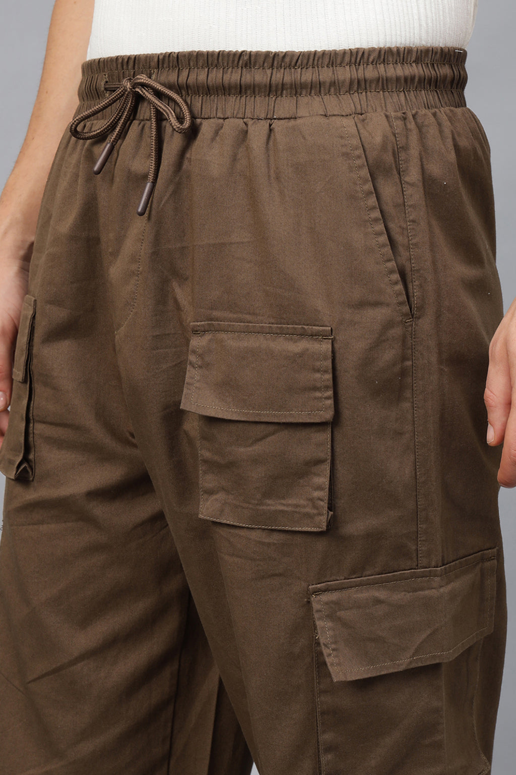 Brown Pure Cotton Baggy Fit 6 Pocket Cargo