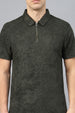 Olive Jacquard Plain Regular Fit Zipper Polo Exclusive T-shirt