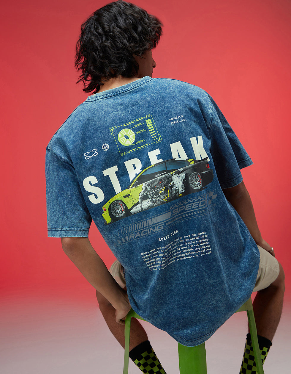 Streak Oversized Acid Washed Graphic Back Printed Exclusive T-shirt