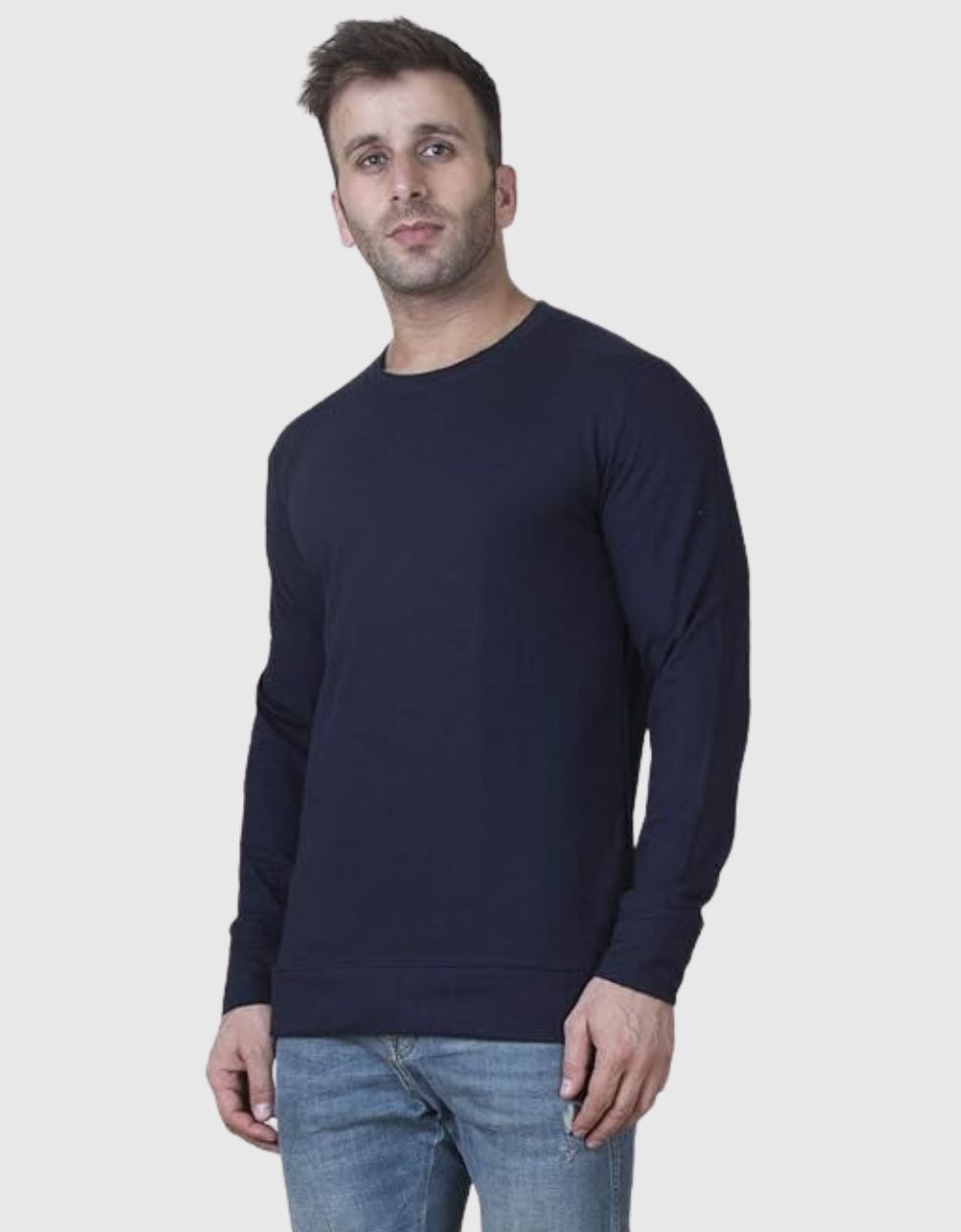 Navy Plain Regular Fit Sweatshirt