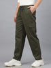 Olive Pure Cotton Baggy Fit 4 Pocket Cargo