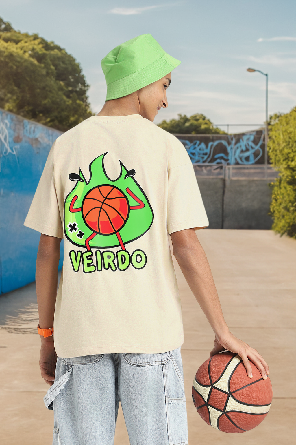 Basket Ball Swanwhite Oversized Graphic Back Printed Boys T-shirt