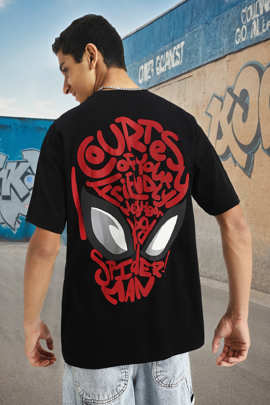 Spiderman Black Oversized Graphic Back Printed Boys T-shirt