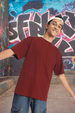 Maroon Solid Oversized Boys T-shirt