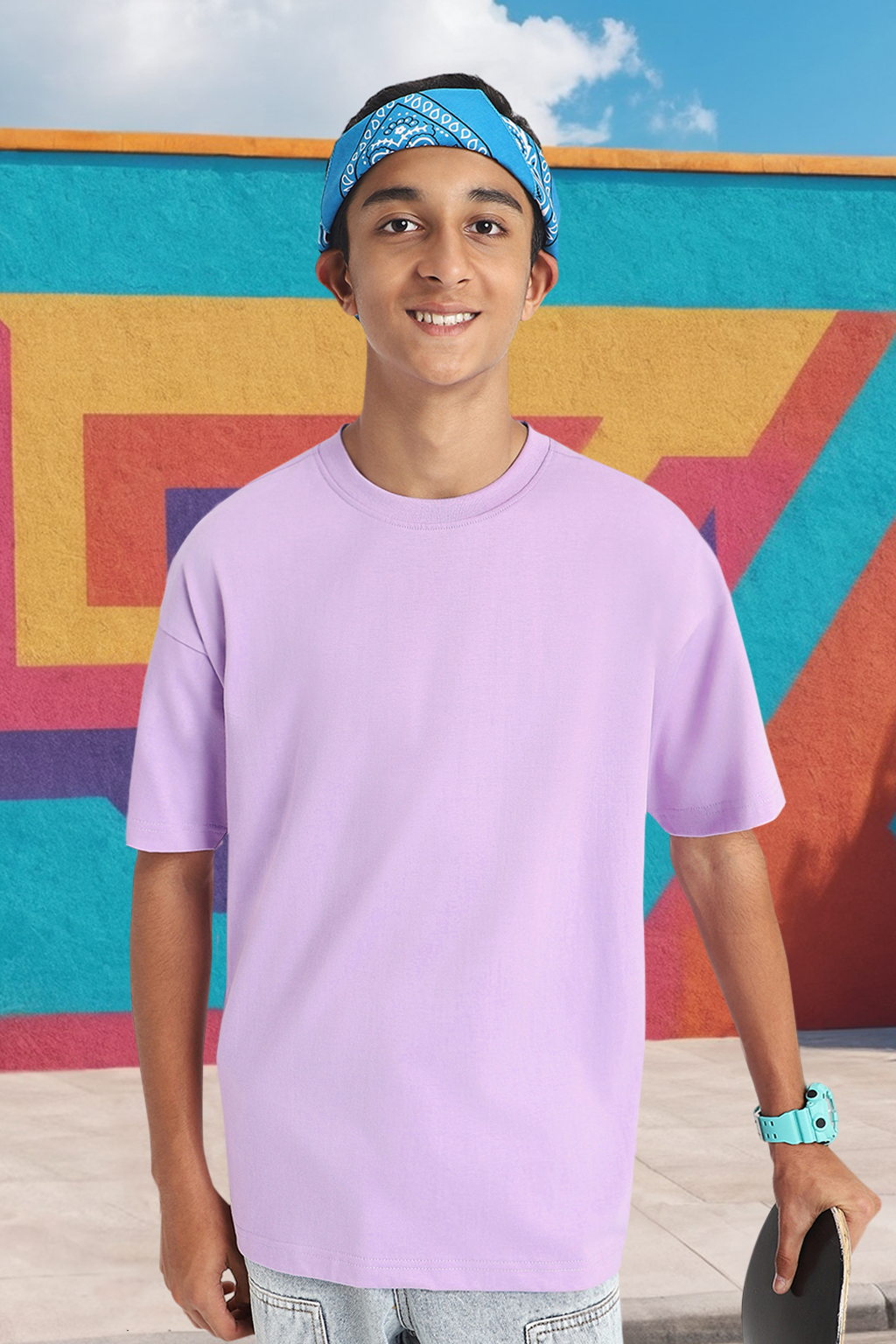 Lilac Solid Oversized Boys T-shirt