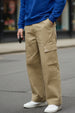 Beige Woven Relaxed Fit High-Rise Exclusive Cargo Pant