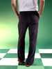 Dark Grey Lining Pattern Plain Corduroy Pants