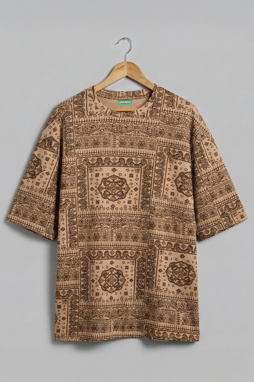 Paisley Beige All Over Printed Plus Size T-shirt