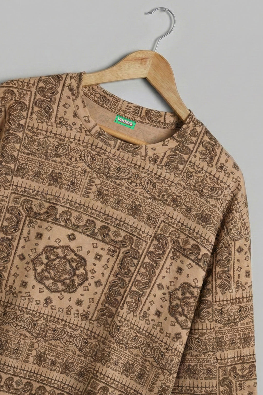 Paisley Beige All Over Printed Plus Size T-shirt