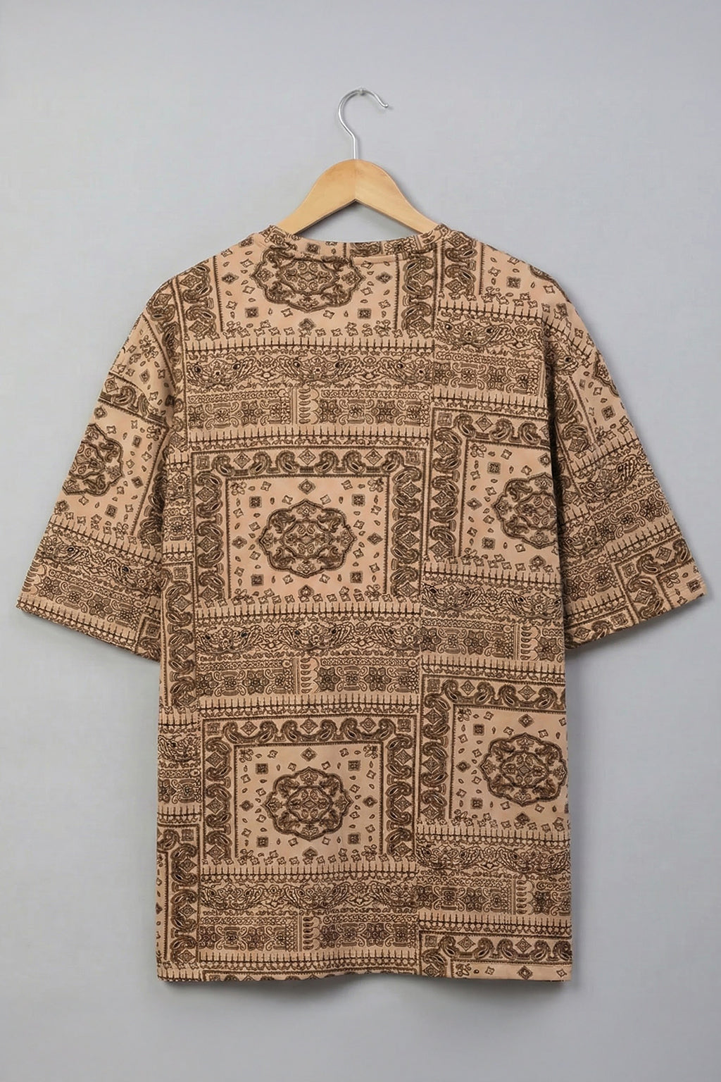 Paisley Beige All Over Printed Plus Size T-shirt
