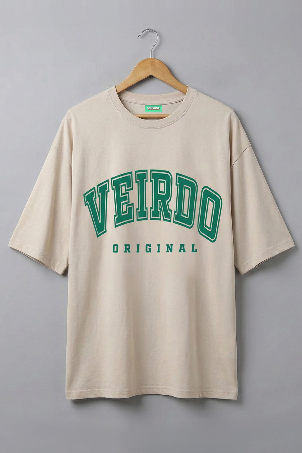 Veirdo Original Beige Graphic Printed Plus Size T-shirt