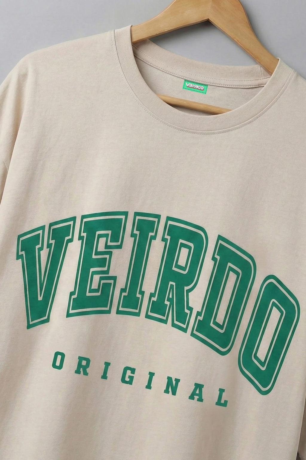 Veirdo Original Beige Graphic Printed Plus Size T-shirt