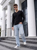 Black Plain Full Sleeves V-Neck Regular Fit T-shirt