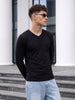Black Plain Full Sleeves V-Neck Regular Fit T-shirt