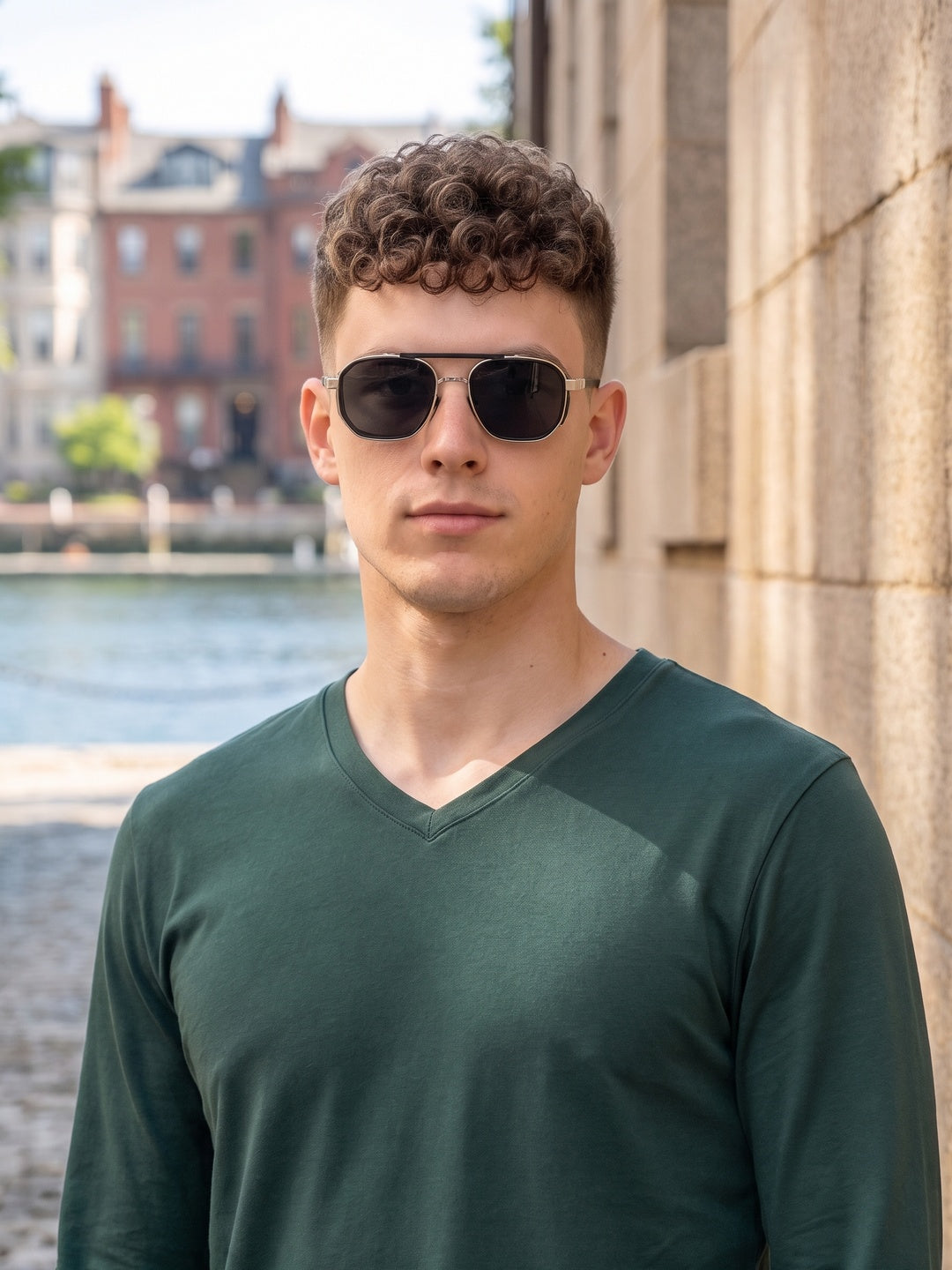 Green Plain Full Sleeves V-Neck Regular Fit T-shirt