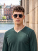 Green Plain Full Sleeves V-Neck Regular Fit T-shirt